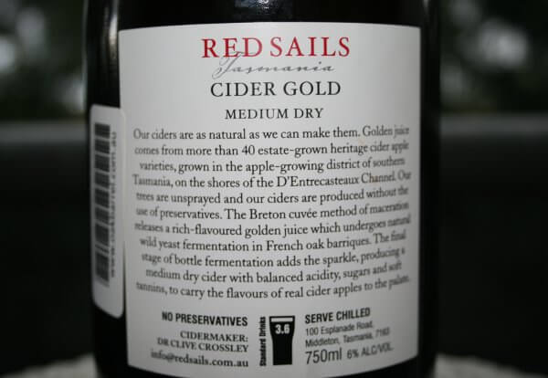 Red Sails Medium Dry Gold Cider back