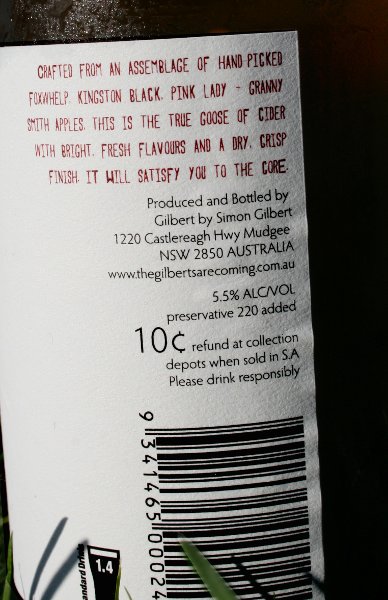 Back label of The Goose